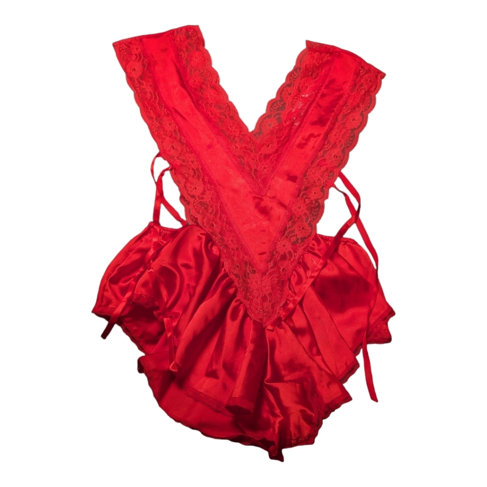 Lauren Rogers Vintage Red Snap Closure Red Teddy Size S